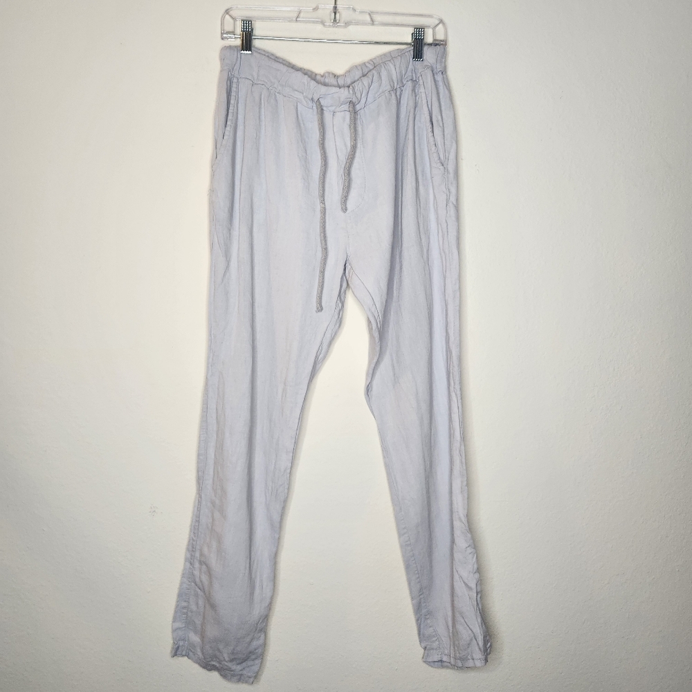 Pronto Moda Womens Medium Blue Lagenlook Linen Italian Pants Drawstring Pockets